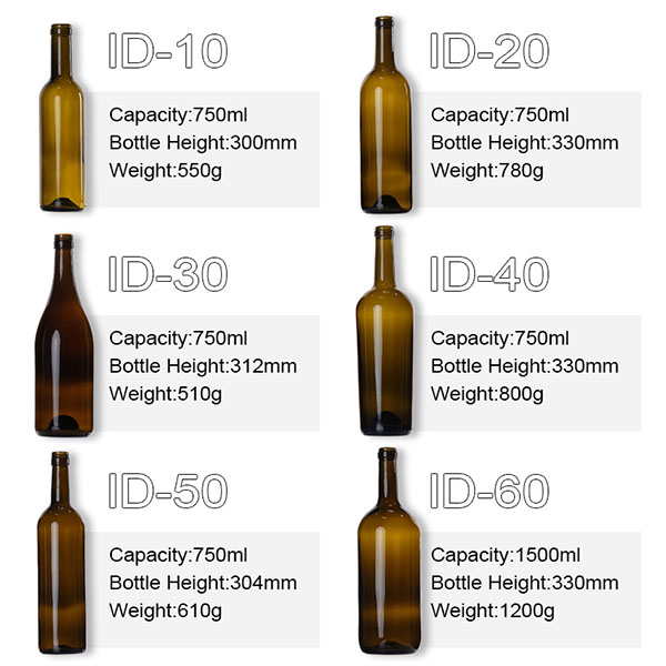 750 ml Clear amber black Glass Claret Wine Bottle Empty