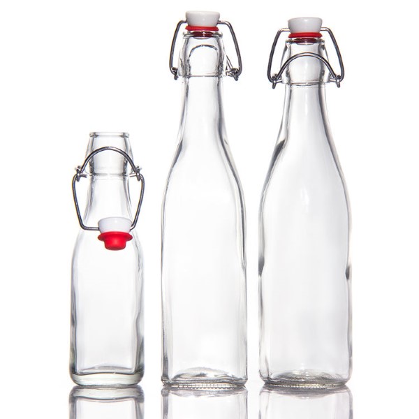 Square Clear Ferment Beverage Juice Glass Bottle With Swing Top Lids