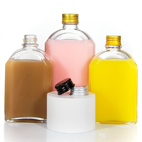 Custom Label 200Ml 250Ml Clear Empty Flat Glass Bottle For Cold Beverage With Screw Cap