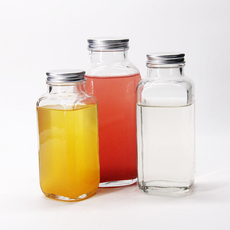 Top Grade Empty Clear Square Glass Food Storage Jar For Juice With Lid